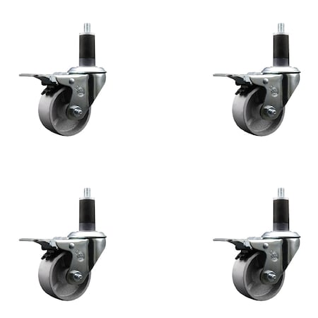 Service Caster 3'' Semi Steel Swivel 1-1/4'' Expanding Stem Caster Set Total Lock Brake, 4PK SCC-EXTTL20S314-SSS-114-4